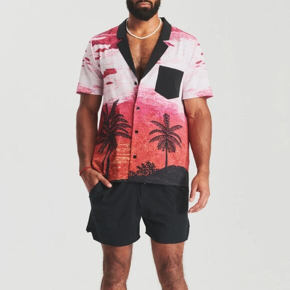 Ser.O.YA Malibu Shirt in Pink Sunset Button Down Short Sleeve Collar Top - Picture 4 of 10